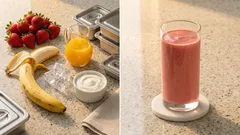 Smoothie φράουλας με στραγγιστό γιαούρτι: έτοιμο σε 5 λεπτά